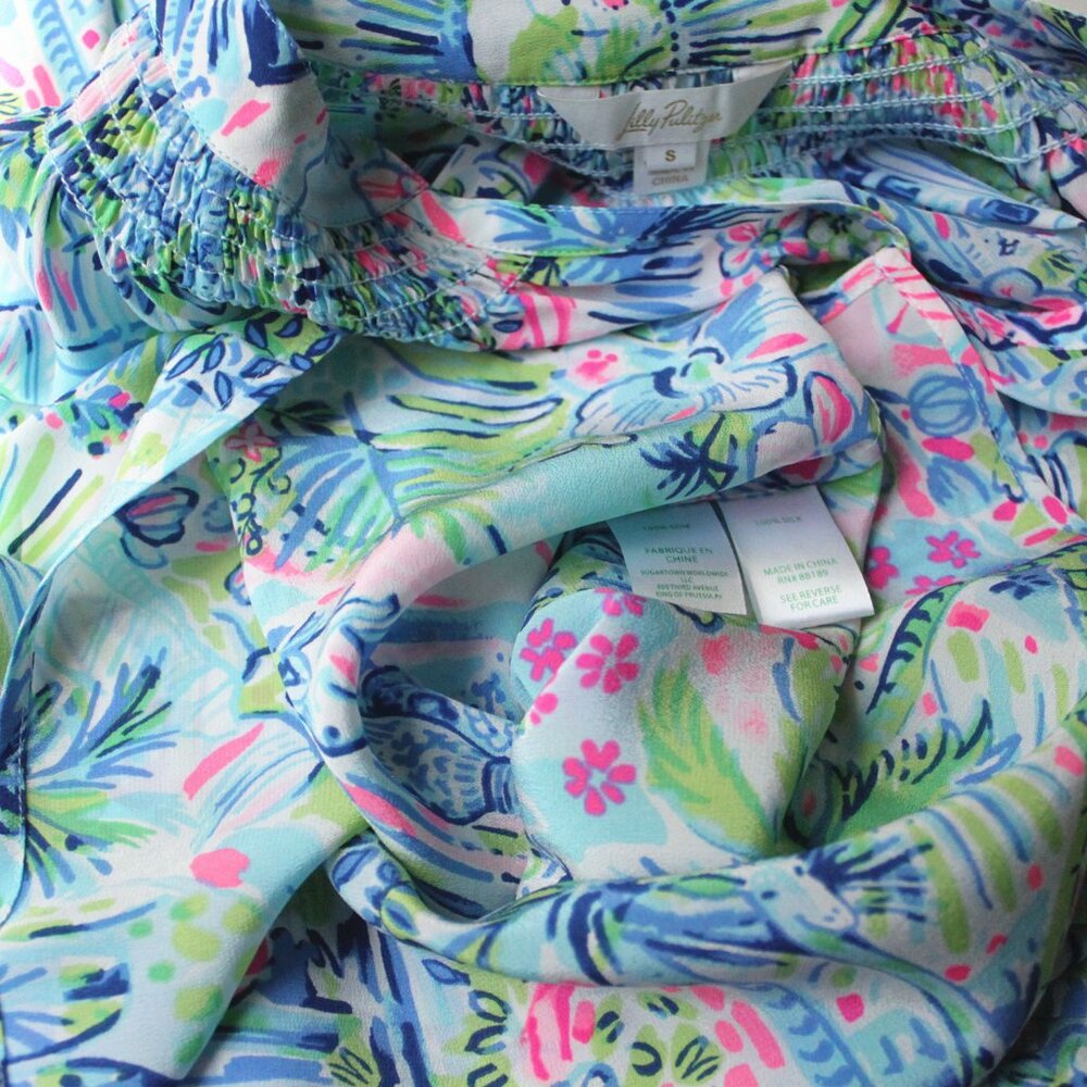 New Lilly Pulitzer Elsa Silk Top, MULTI-LILLYS HOUSE ANNIVERSARY ELSA - Picture 8 of 8